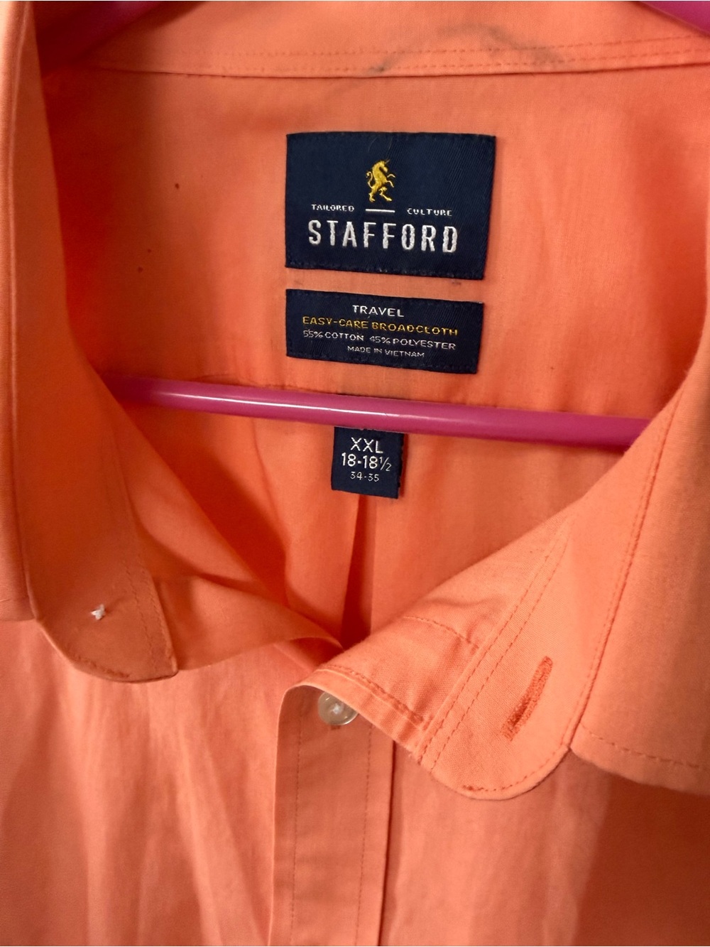 Stafford Coral Orange Travel Broadcloth Button-Down Shirt